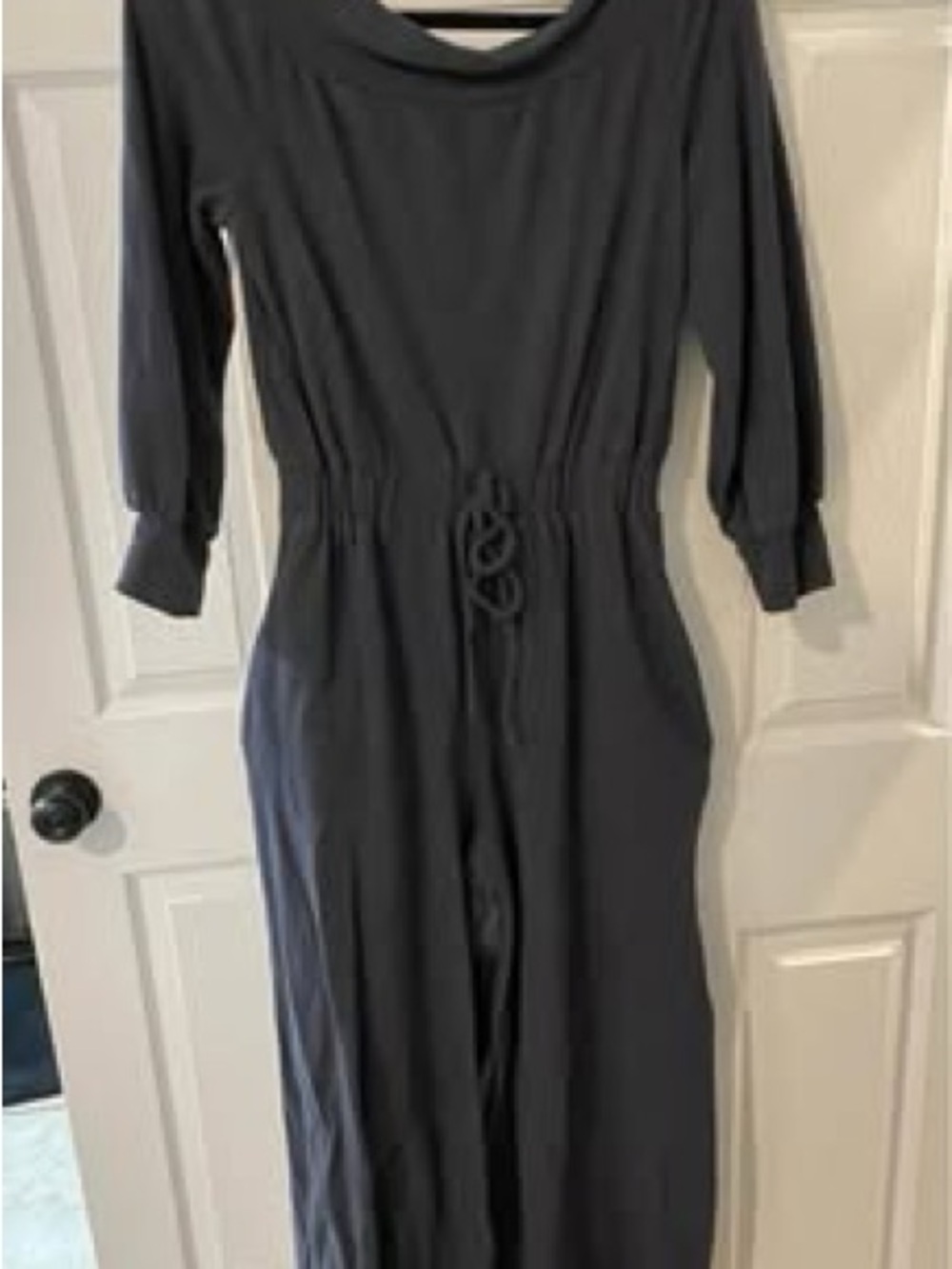 Casual Long Sleeve Drawstring Waist Women's romper jumpsuit- Charcoal